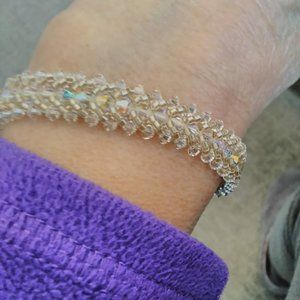Swarovski Crystal and Gold seed bead Hand Beaded Bracelet